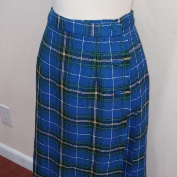 Nova Scotia by Bonda Tartan Skirt Kilt Pleated Front Plaid Blue, Size 14 - Picture 4 of 10